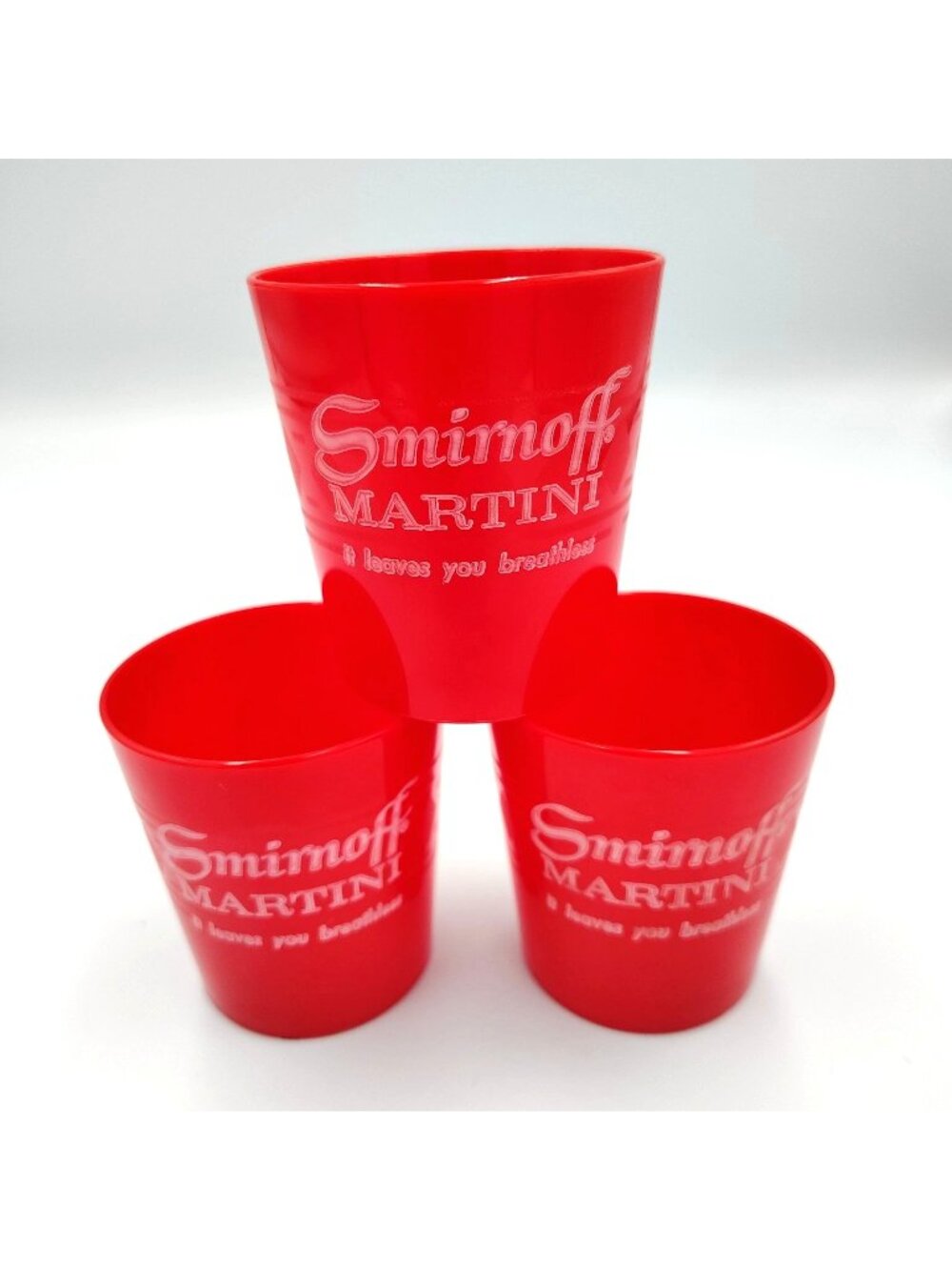 Set 3 Smirnoff Martini Frosted Plastic Tumblers Cups Advertising Barware Red 4oz